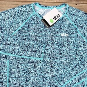 Stio Men Hylas Crew L/S Performance Sun Shirt Size XL Blue Fly Print UPF 50+ NEW